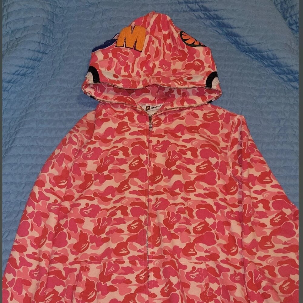 Bape camo pink full zip up hoodie large
